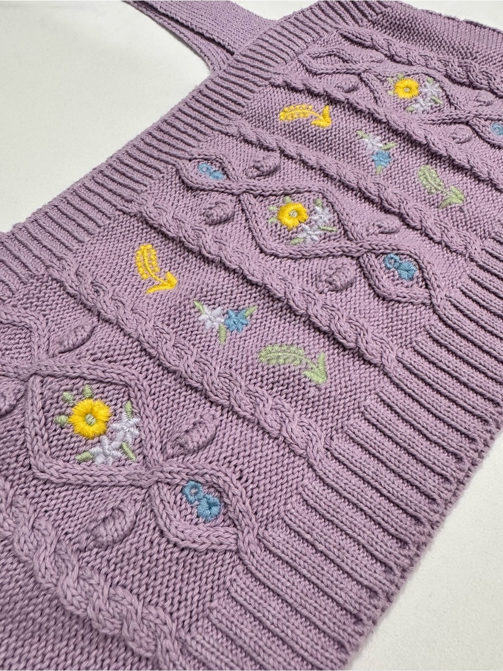 ZARA Lilac Cable Knit Cropped Sweater Tank Embroidered Flowers Boho Cottagecore - Picture 4 of 7